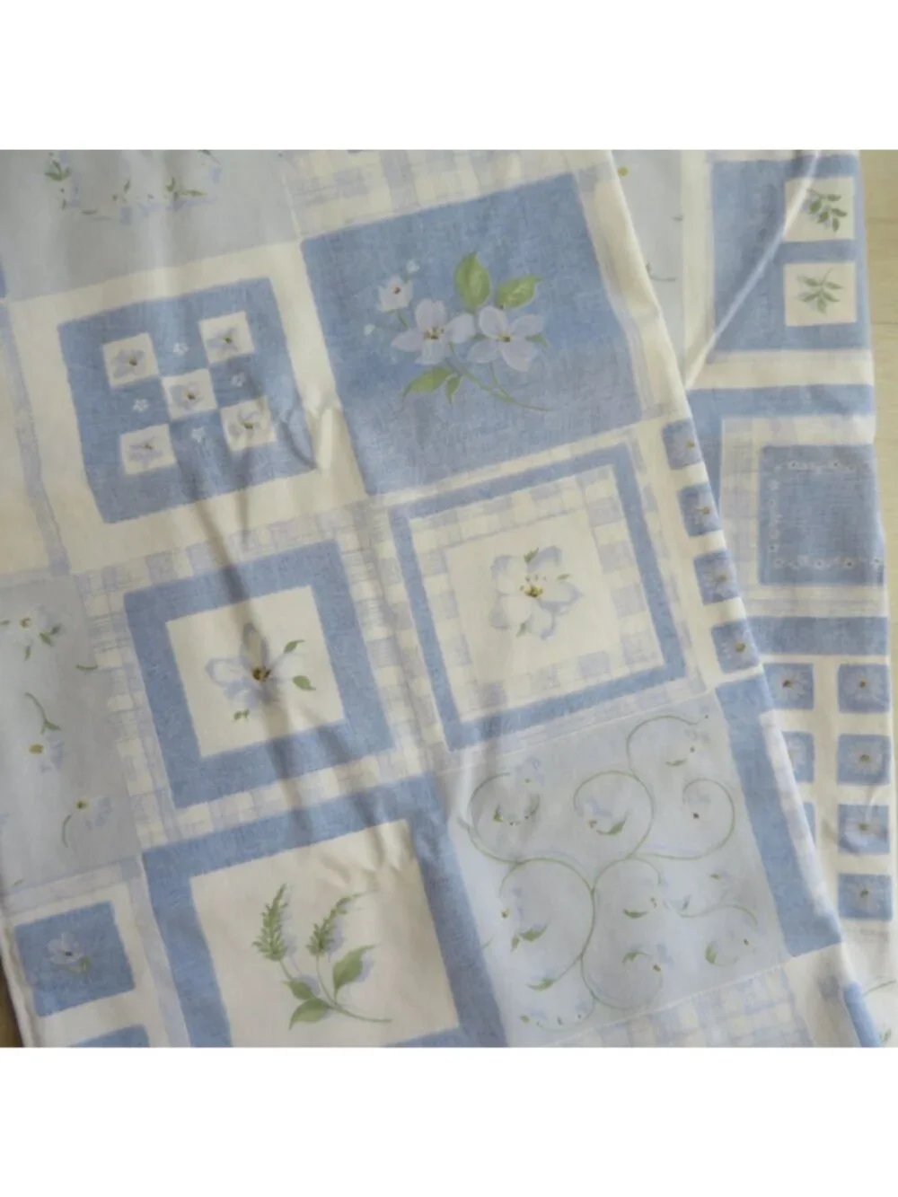 Vintage Blue White Floral Patchwork Fabric Shower Curtain Cottagecore Design